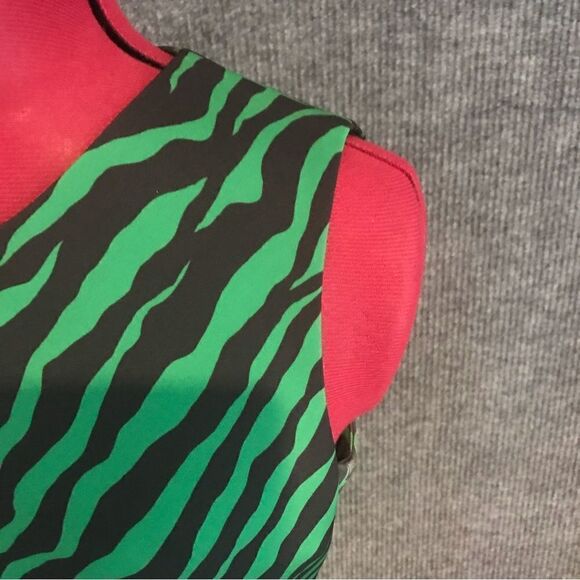 Parosh Dress Women’s Size Small Green Zebra Print Sleeveless Sheath MIDI - Picture 7 of 11